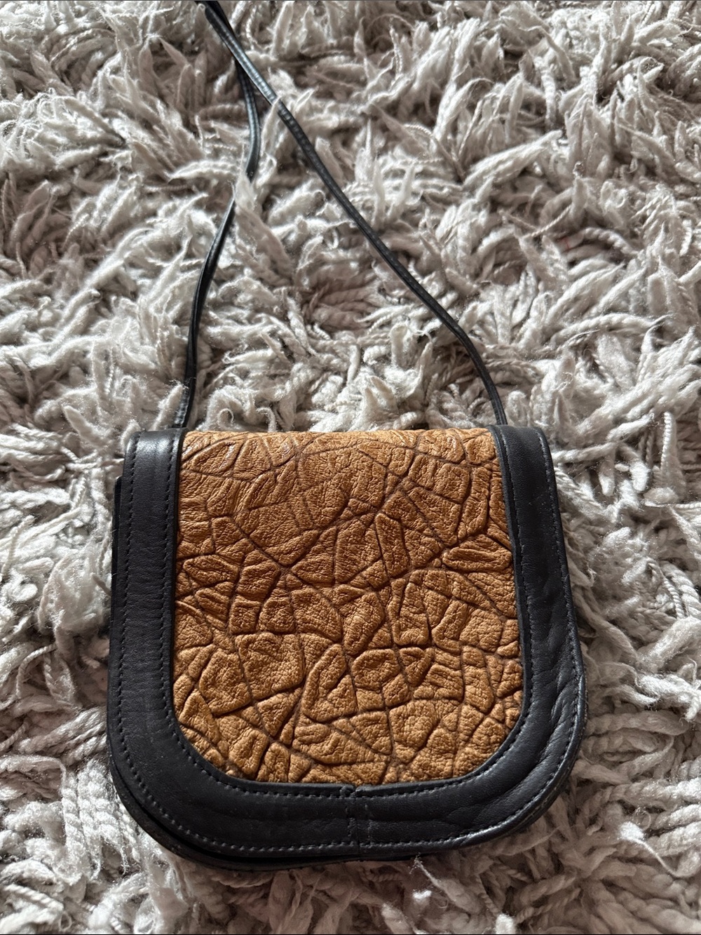 Roberto Vascon Two-Tone Tan Suede and Black Leather Crossbody Bag